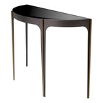 Eichholtz Console Table Artemisa accentuated by sleek brushed brass bars on the legs and a semi-circular tabletop of beveled