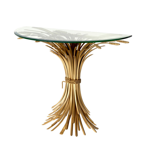 Eichholtz Console Table Bonheur Sculpted from iron in an antique gold finish, the dazzling Bonheur Console Table includes a