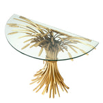 Eichholtz Console Table Bonheur sheaf-shaped base and a bevelled clear glass tabletop. Originally a symbol of prosperity and hospitality,