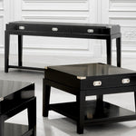 Eichholtz Console Table Military sturdy design in modern black timber finish with nickel hardware gives this console timeless appeal.