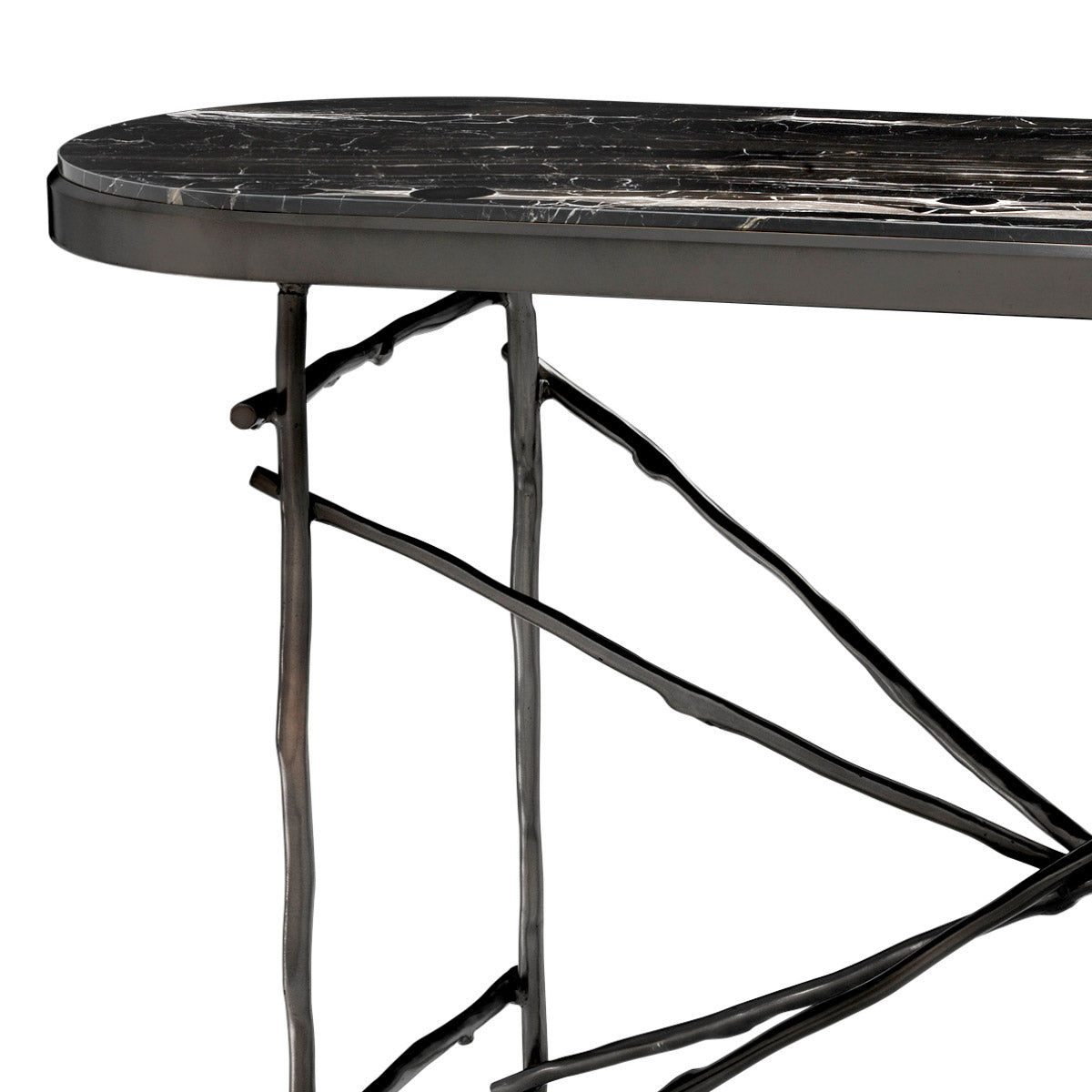 Eichholtz Console Table Tomasso bronze finish legs in the shape of branches and a chic capsule-shaped tabletop of genuine