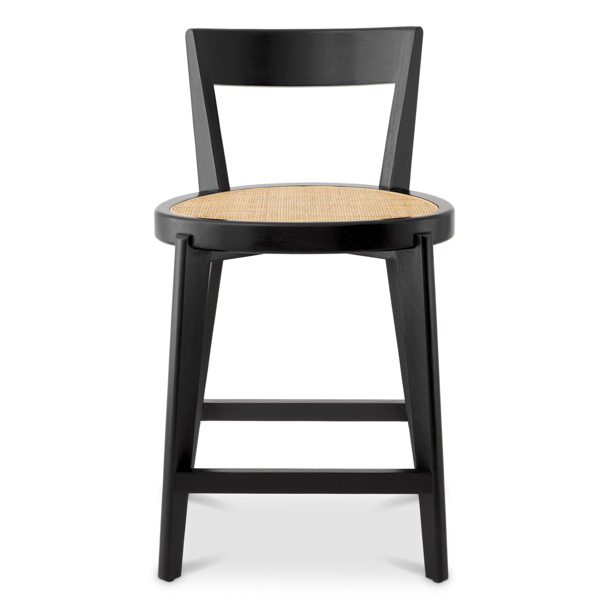 Eichholtz Counter Stool Alvear black finish that exudes timeless sophistication. The exquisite rattan cane webbing infuses a touch of