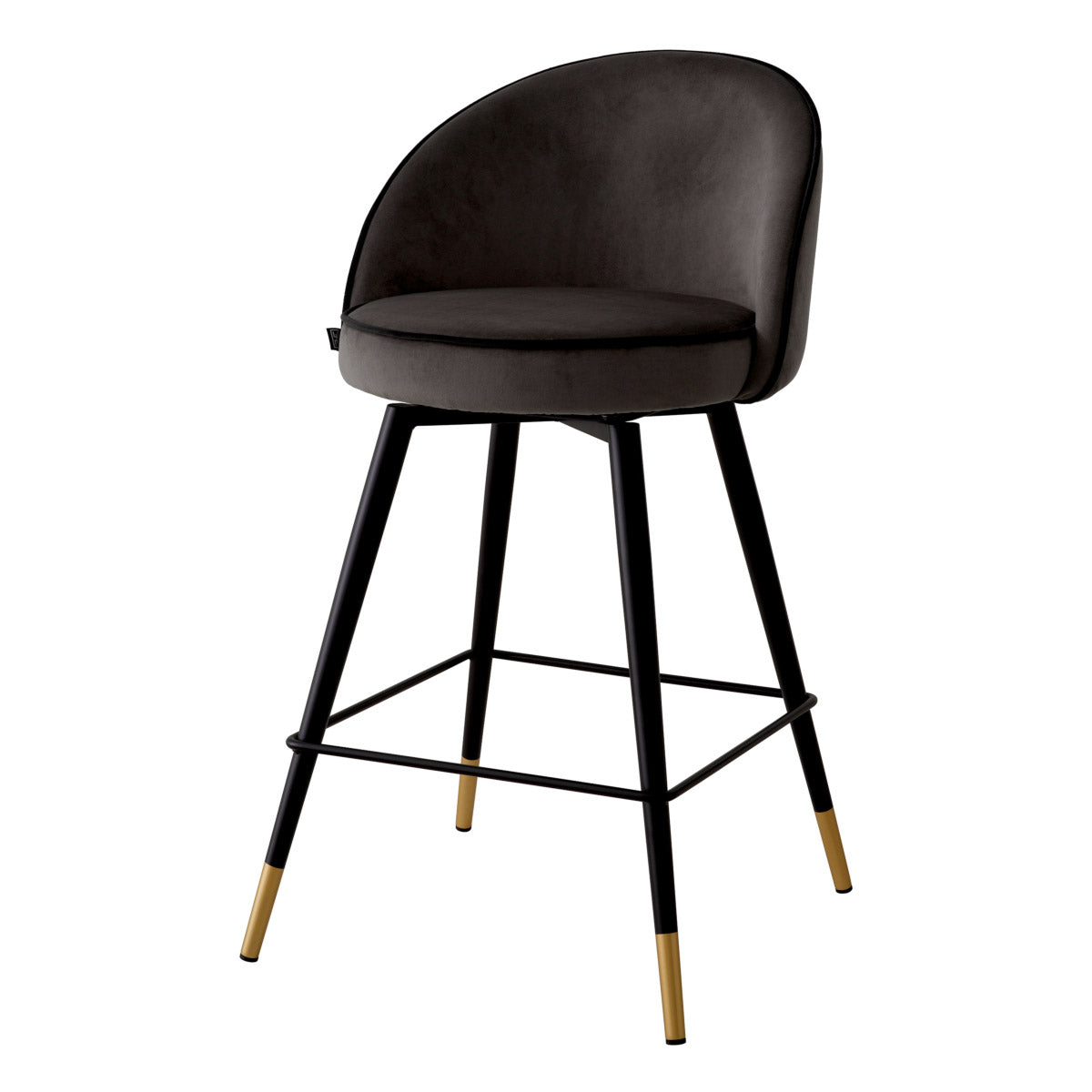 Eichholtz Counter Stool Cooper set of 2 2, the counter stools are wrapped in captivating Roche Dark Grey Velvet with Roche Black