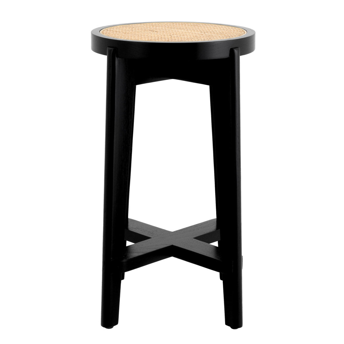 Eichholtz Counter Stool Dareau with a classic black finish. The X-shaped cross connection offers reliable steadiness and the seat