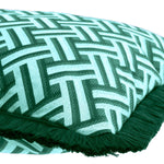 Eichholtz Cushion Doris S accentuated by dark green fringe accents. The vibrant green Doris print on a white backdrop