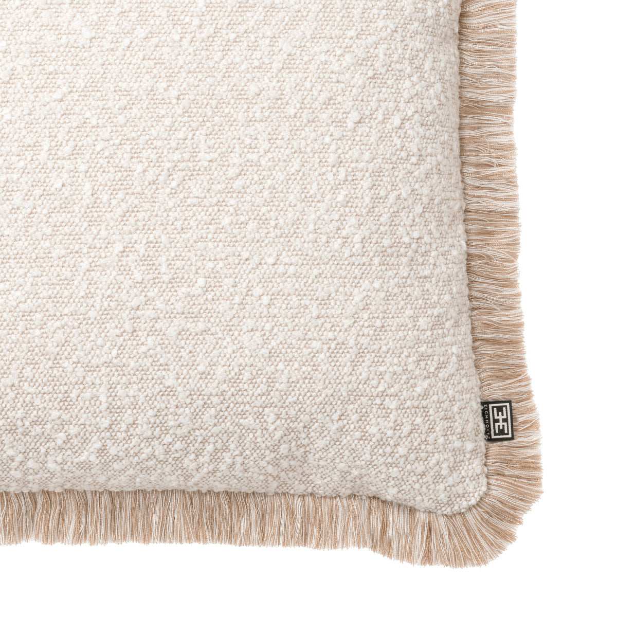 Eichholtz Cushion Nami S fabric that invites touch, bordered with a beige fringe for a timeless aesthetic. Part of