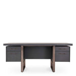 Eichholtz Desk Canova brass finish holding two chests of drawers and a rectangular top in charcoal grey oak