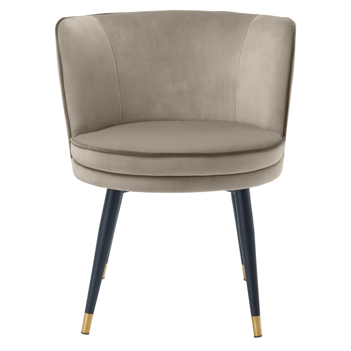 Eichholtz Dining Chair Grenada tapered legs with gold caps and a swivel seat that is upholstered in Savona greige