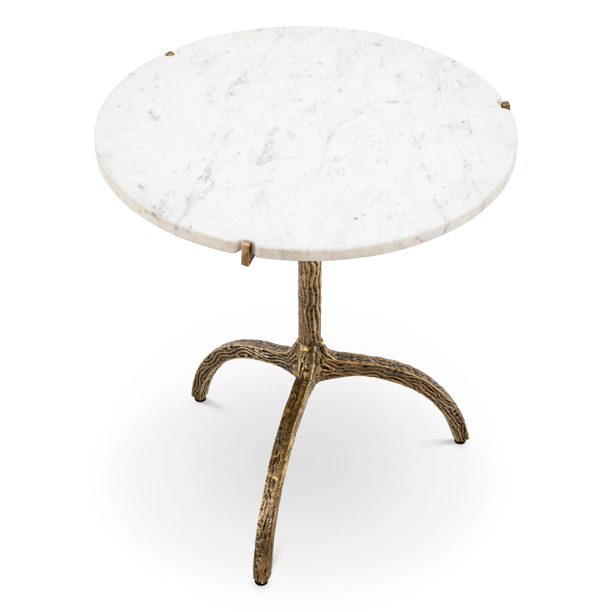 Eichholtz Dining Table Cortina - low space. This iconic piece, with its vintage brass finish and white marble top, offers an