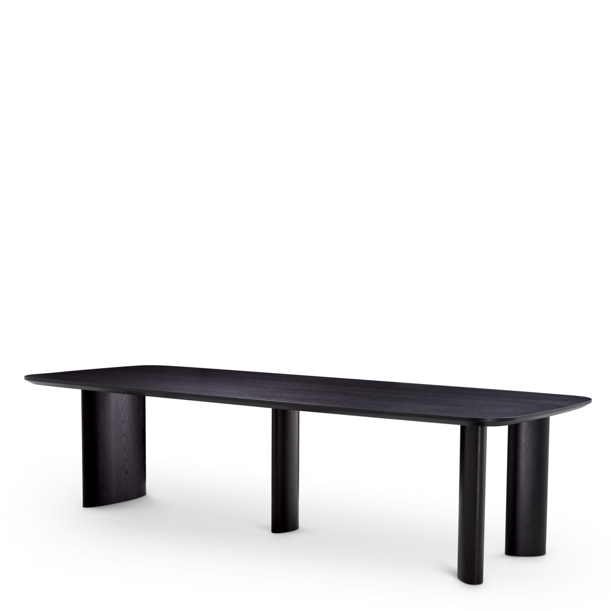 Eichholtz Dining Table Harmonie L black veneer, rectangular table features rounded corners and ellipse shape legs for a unique touch
