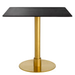 Eichholtz Dining Table Terzo Square luxury. Its brushed brass finish exudes an understated elegance, while the rounded ceramic top that