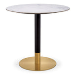 Eichholtz Dining Table Trevor stands on a black metal pole with a brushed brass base. A round top with