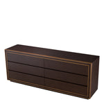 Eichholtz Drawer Dresser Camelot L brown oak veneer exudes timeless elegance while the brushed brass finish adds a touch of