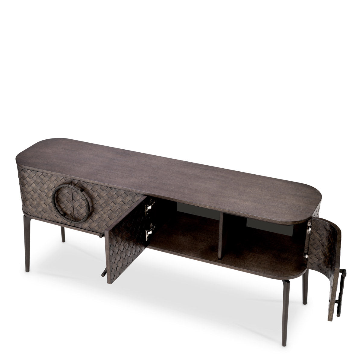 Eichholtz Dresser Nilsson elegantly shaped to complement the design aesthetic. The bronze finish on the dresser's base adds