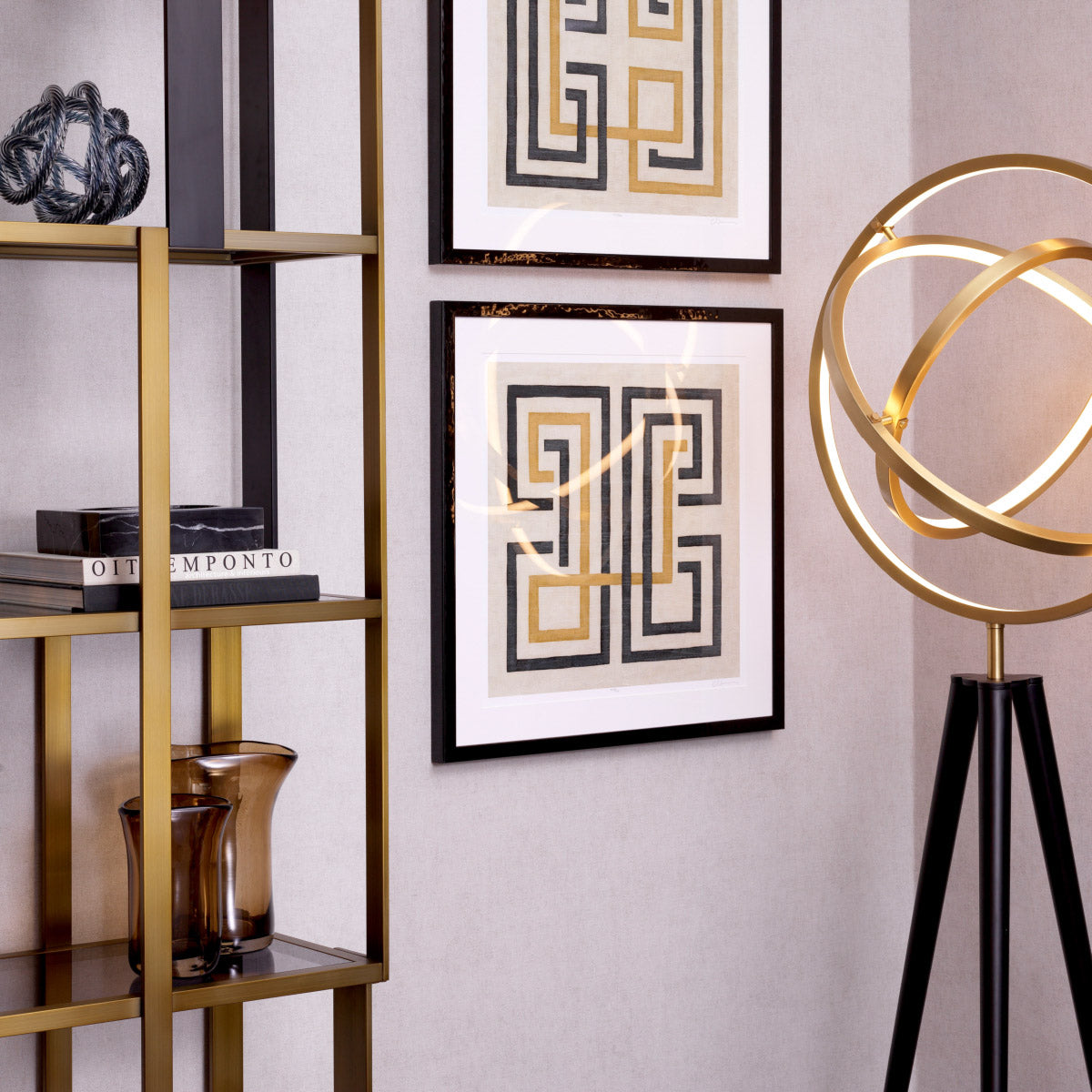 Eichholtz Floor Lamp Cassini point in your home interior. The inner rings are attached to hinges, so you can
