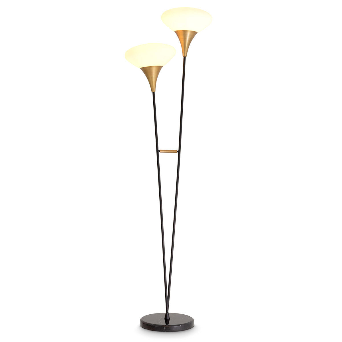 Eichholtz Floor Lamp Duco Luxury lighting is embodied by our Floor Lamp Duco. Two antique brass stems are connected