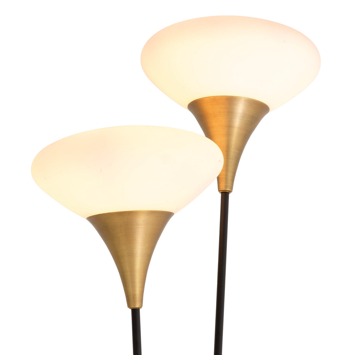 Eichholtz Floor Lamp Duco glass shade. Provided with an antique brass finish and delicately displayed on a base of