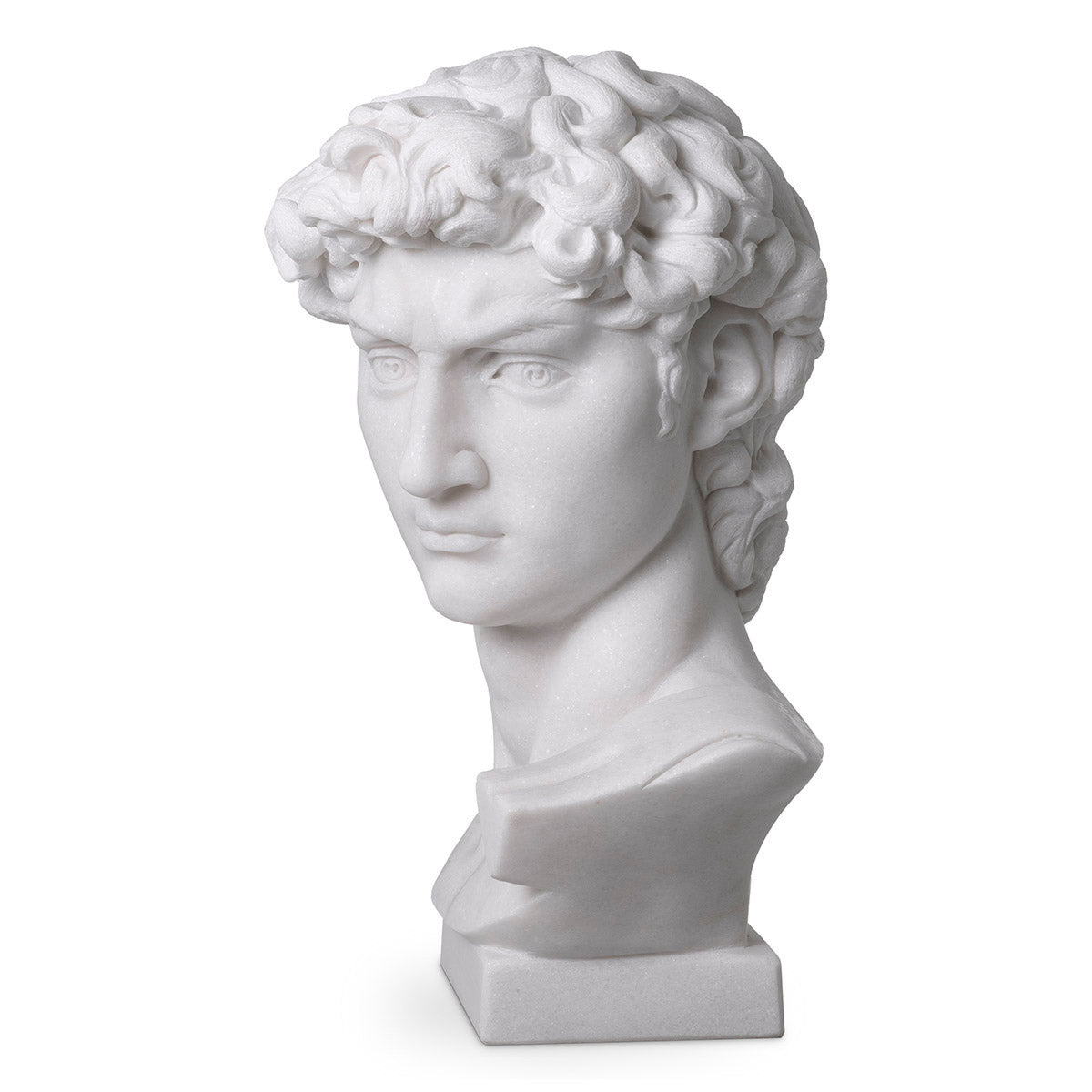 Eichholtz Head David The David Head in white marble is a timeless and iconic statue that exudes sophistication