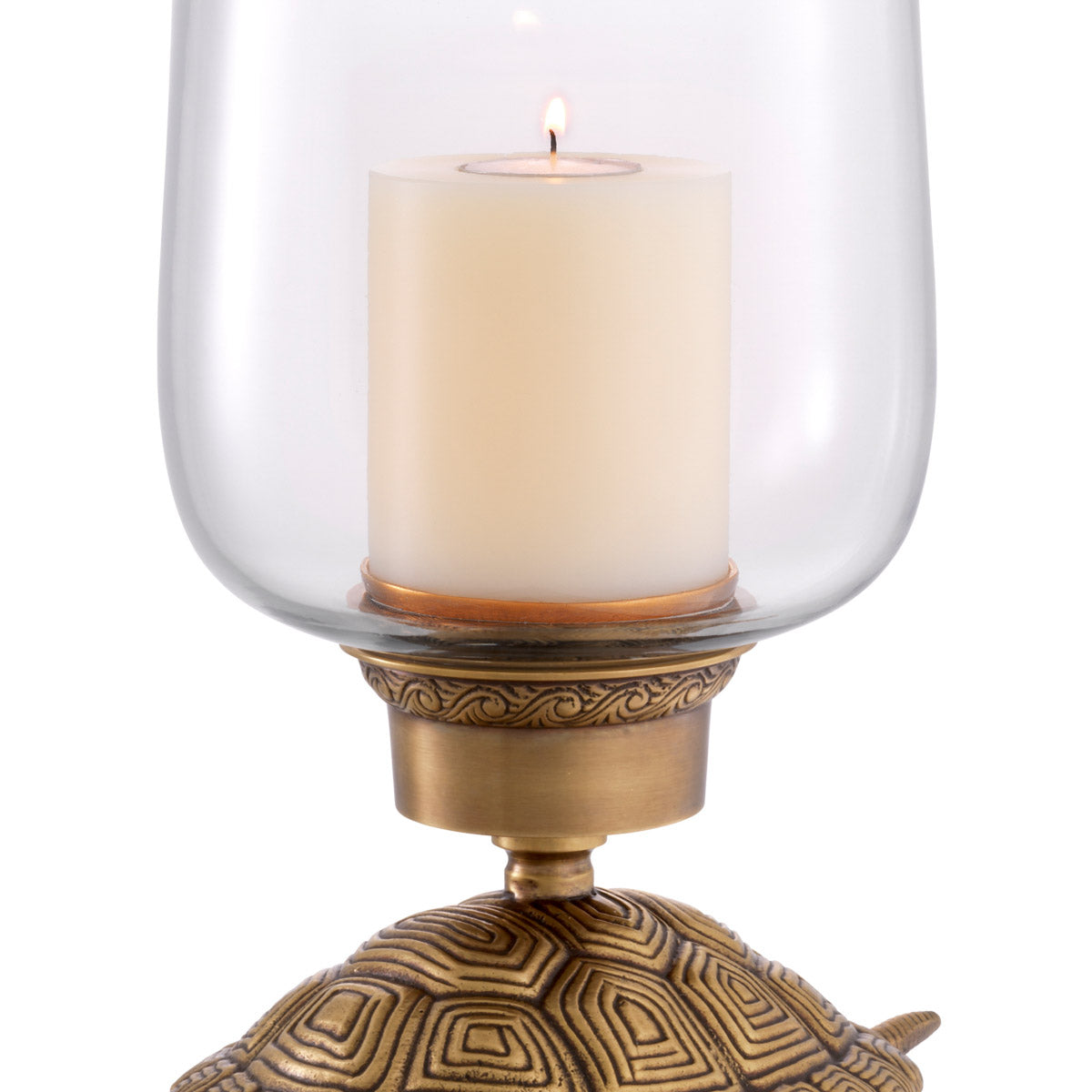 Eichholtz Hurricane Tortoise accommodate either a single candle or a thick pillar candle (not included). Hurricane Tortoise Crafted