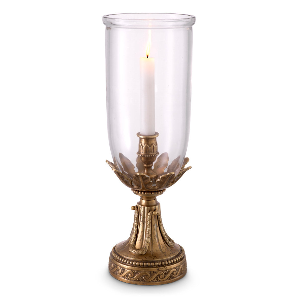 Eichholtz Hurricane Vitruvian The "Hurricane Vitruvian" brilliantly blends form and function in vintage brass finish with clear glass.