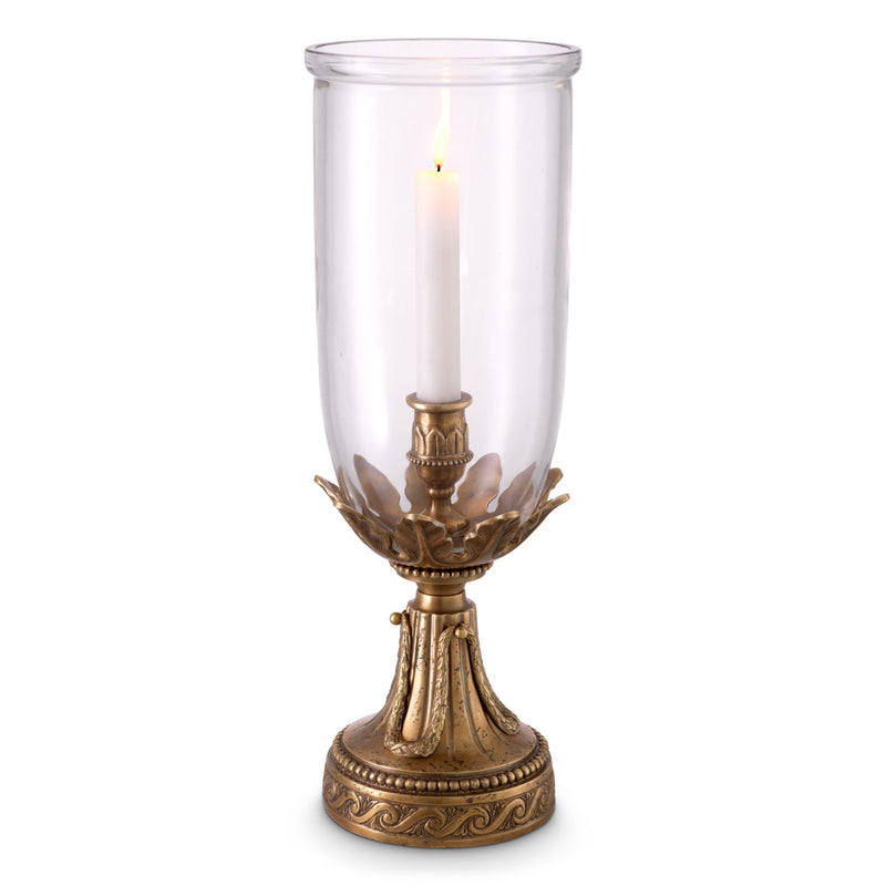 Eichholtz Hurricane Vitruvian The "Hurricane Vitruvian" brilliantly blends form and function in vintage brass finish with clear glass.