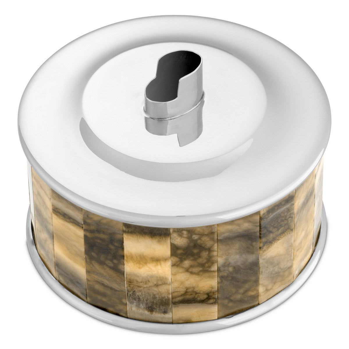 Eichholtz Lighter holder Bonham accessory showcases a stunning faux horn body paired with a lustrous nickel finish, exuding elegance