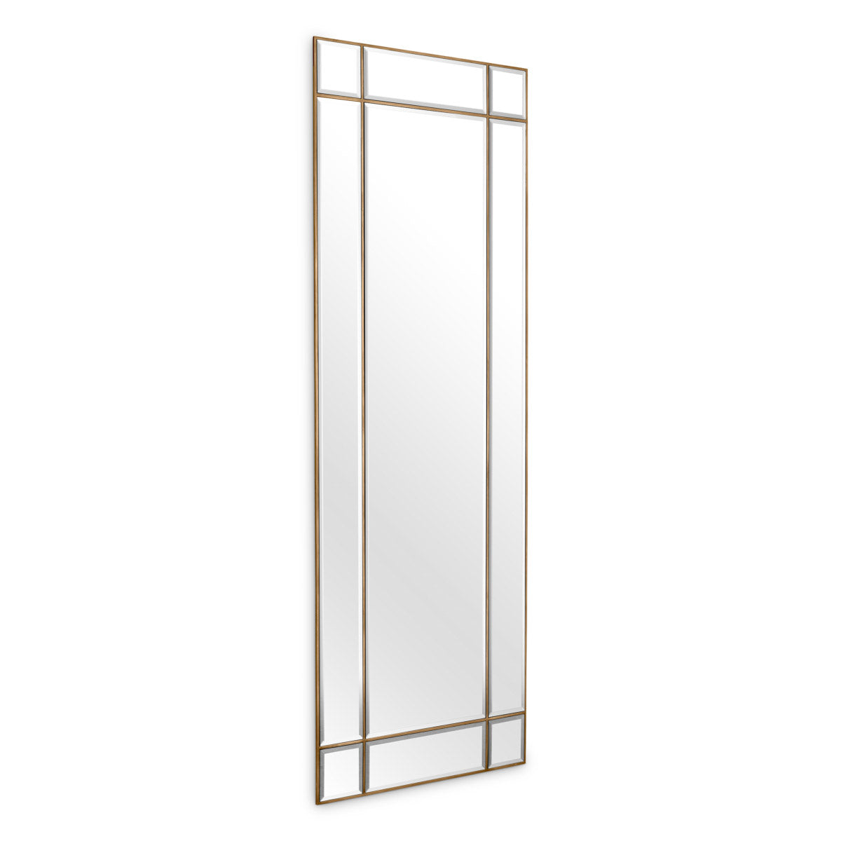 Eichholtz Mirror Beaumont rectangular vertically. With a vintage brass finish frame and bevelled mirror glass, this rectangular wall mirror