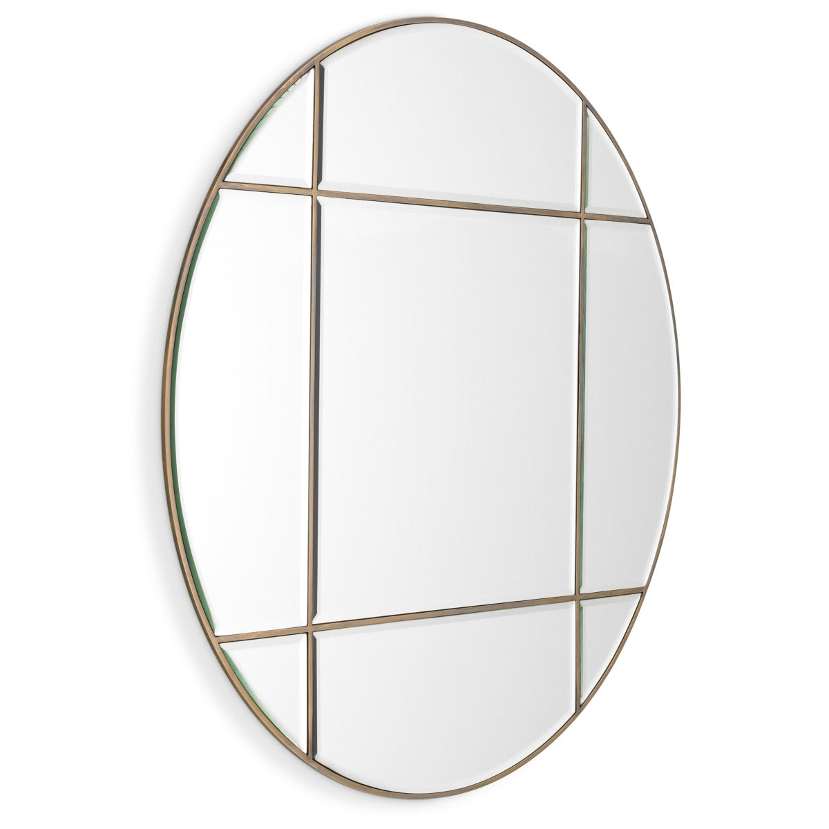 Eichholtz Mirror Beaumont round a vintage brass finish that adds a flair of glam to any room. Its panelled