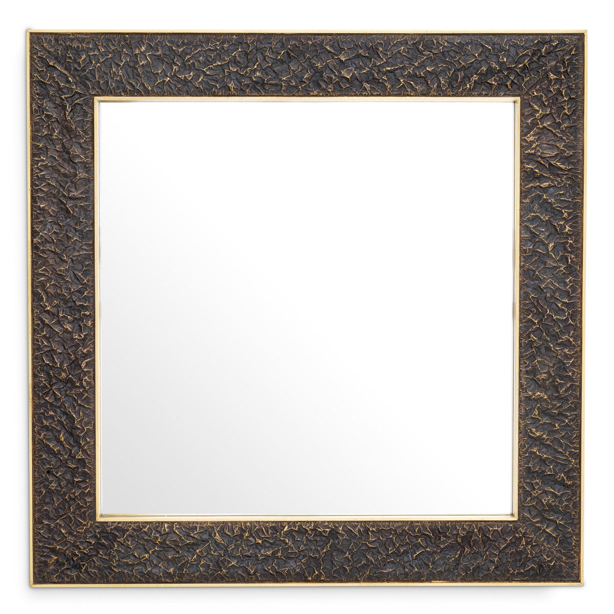 Eichholtz Mirror Risto square design. The antique brass edge creates a versatile accent to complement various decor themes. Mirror