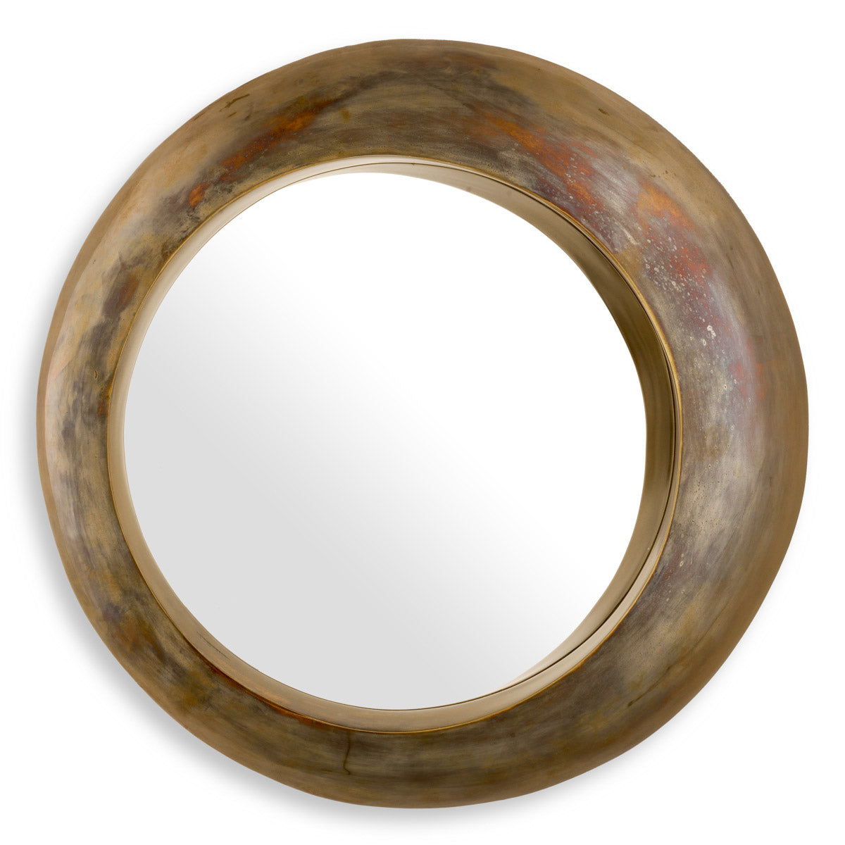 Eichholtz Mirror Velino iconic design. This vintage brass round mirror boasts a sleek circular form, embodying luxury that