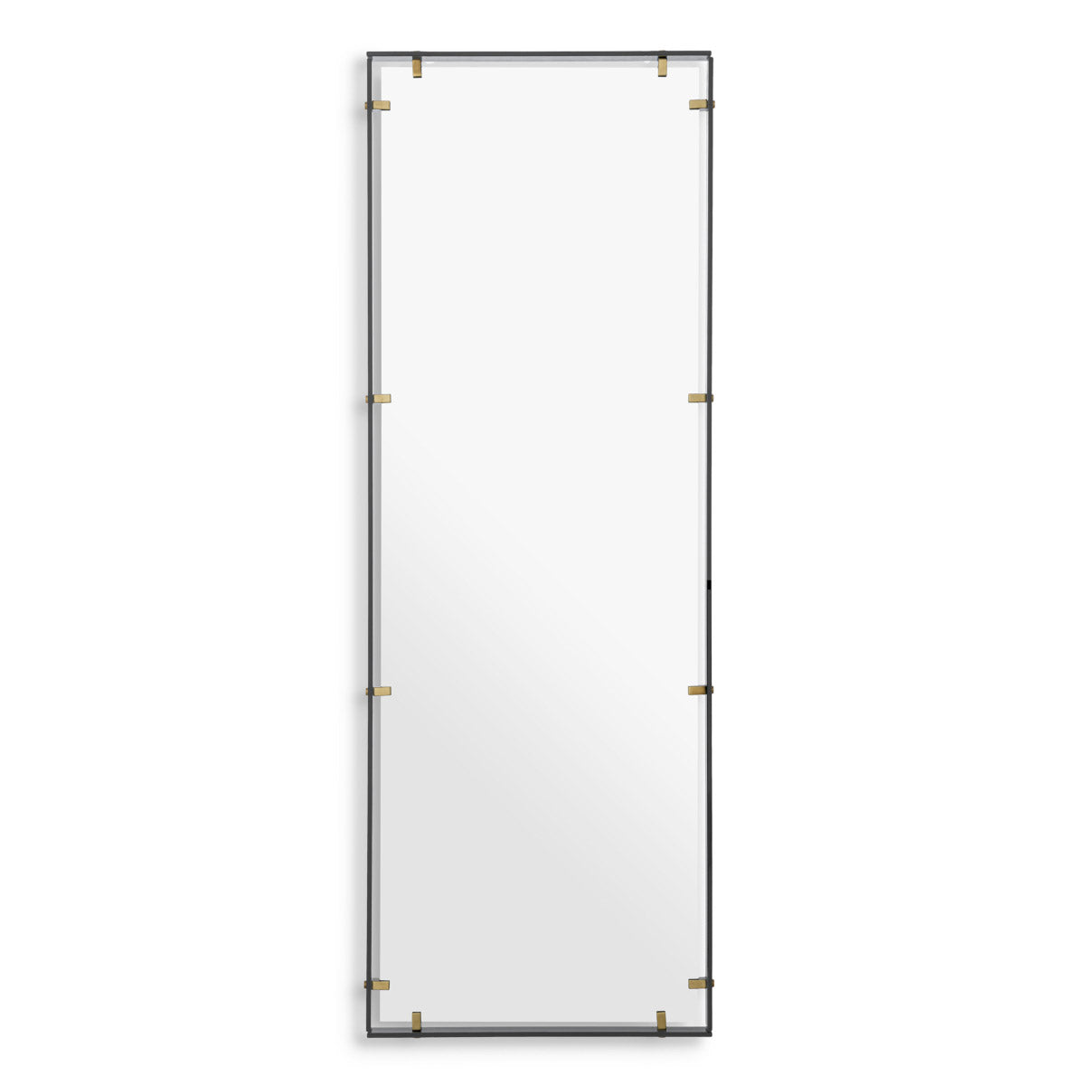 Eichholtz Mirror Verona L mixed materials arranged into a distinctive form. The rectangular smoked glass frame features antique brass