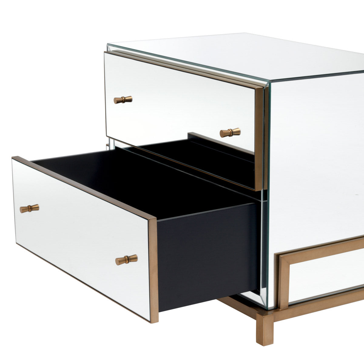 Eichholtz Nightstand Clarington like. Its 4-legged base and its knobs have a brushed brass finish. Combine it with