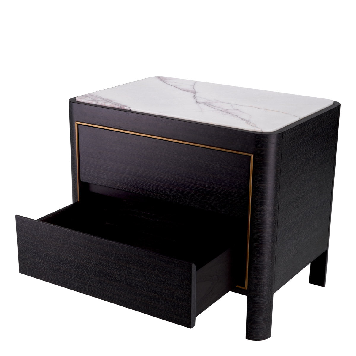 Eichholtz Nightstand Corazon enhance the style of your bedroom. The drawers are framed by a brushed brass rim
