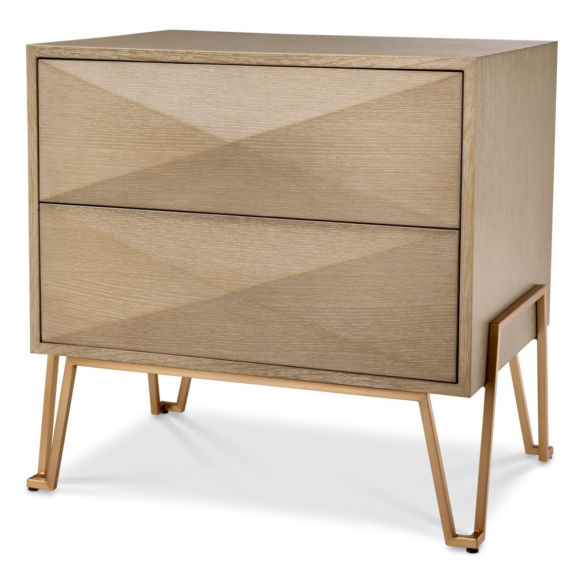 Eichholtz Nightstand Highland The washed oak veneer Highland Nightstand combines a brushed brass finished frame with washed oak