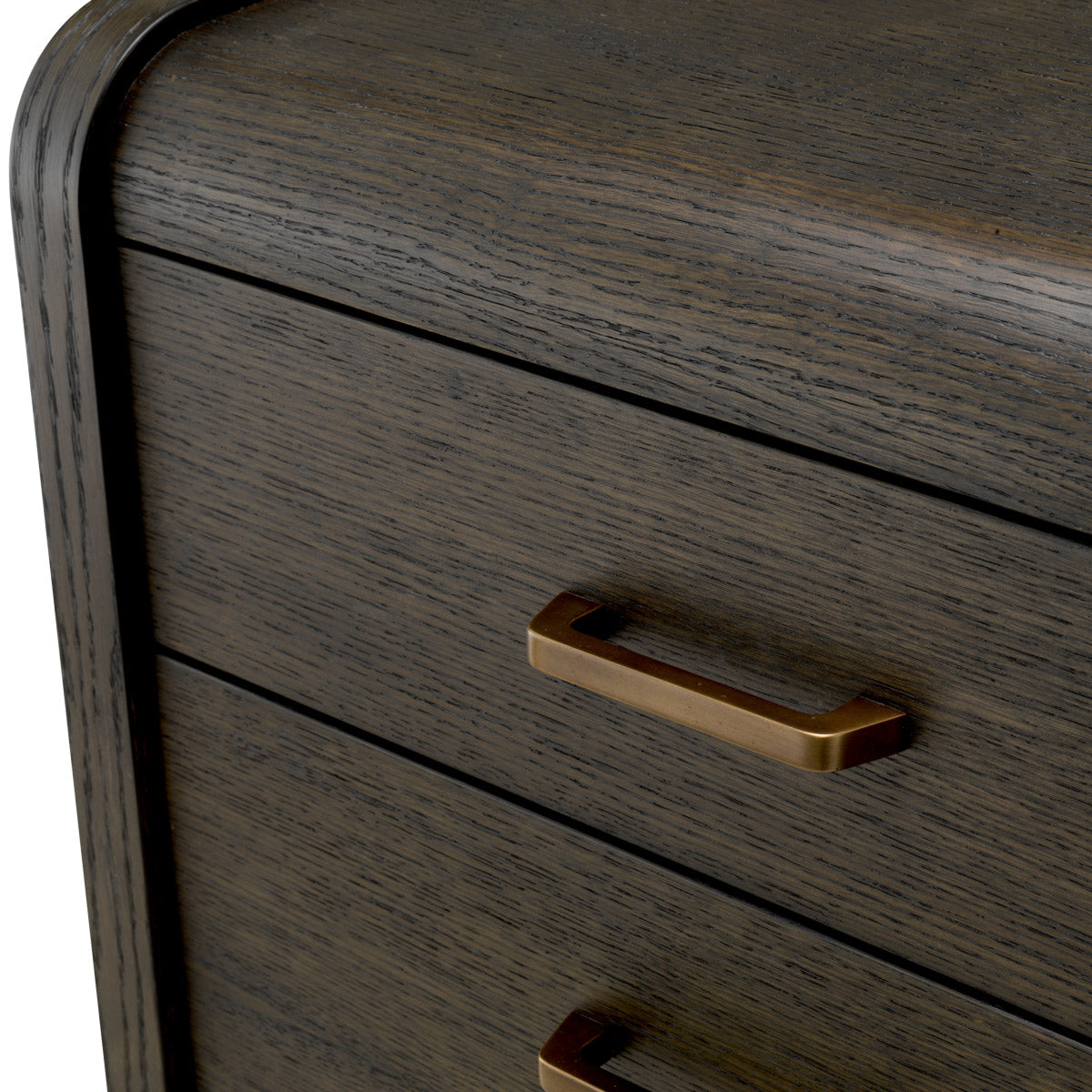 Eichholtz Nightstand Joane veneer, where elegance meets utility. Its sleek contours and refined bronze finish radiate sophistication, while