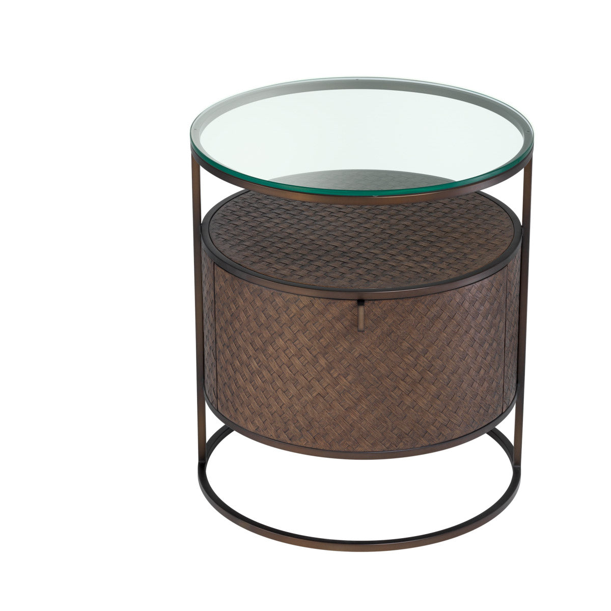 Eichholtz Nightstand Napa Valley with woven oak veneer, containing a drawer with a stainless steel handle. Nightstand Napa Valley