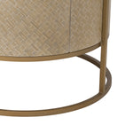Eichholtz Nightstand Napa Valley and a drum-shaped centrepiece that is lined with woven washed oak veneer, containing a drawer