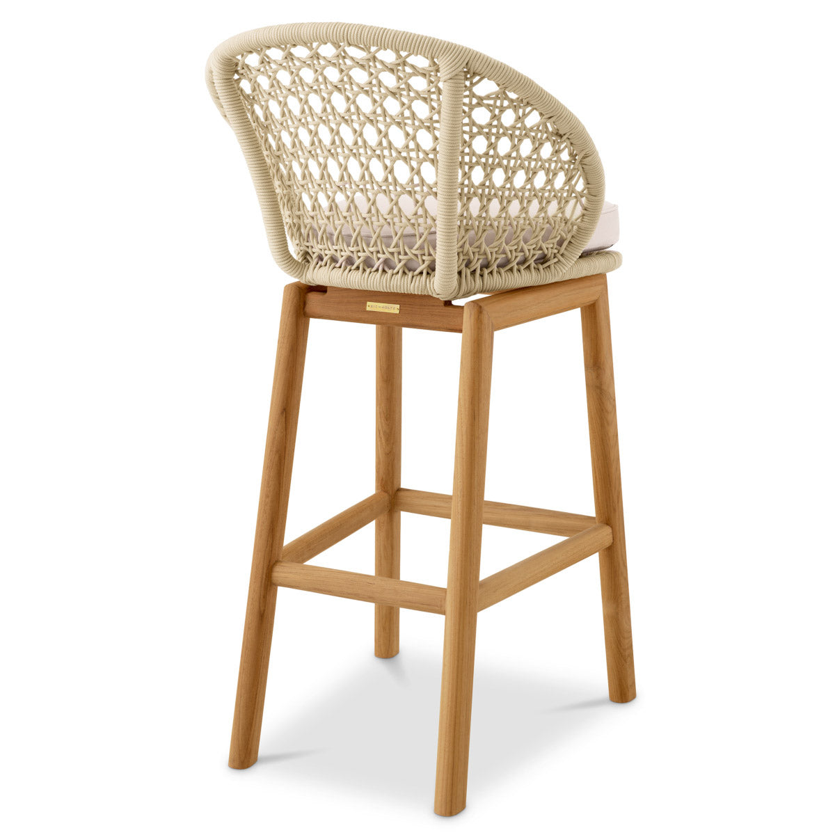 Eichholtz Outdoor Bar Stool Trinity luxury and a timeless charm. Artisan craftsmanship is evident in the intricate rope detailing, providing