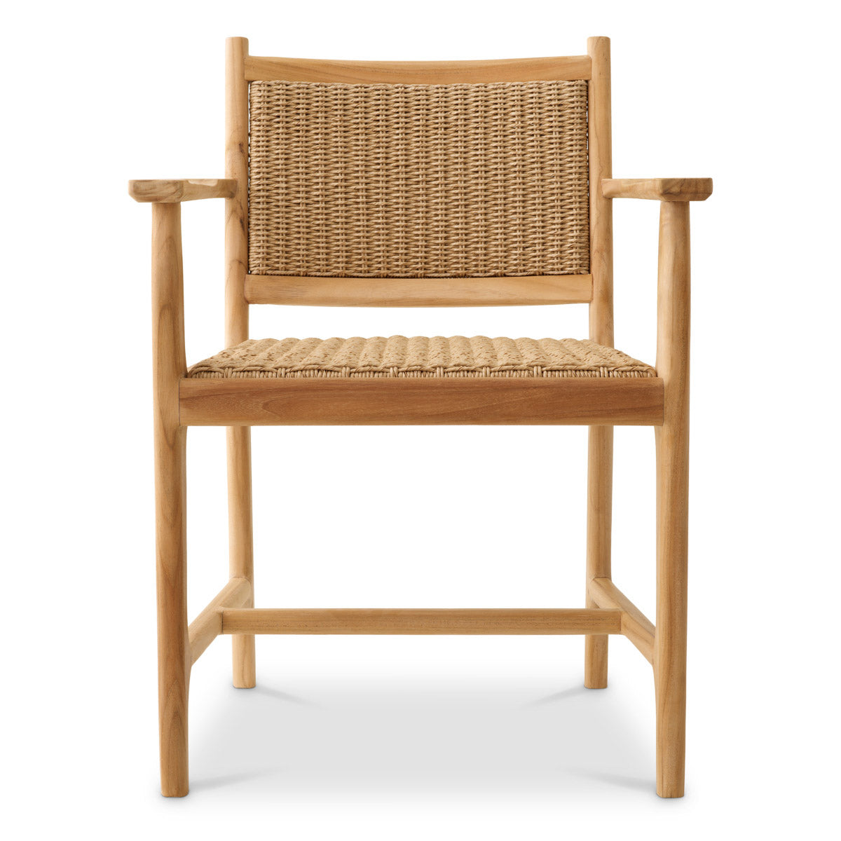 Eichholtz Outdoor Dining Chair Pivetti with arm timeless natural teak finish, while its polyethylene seat and back offer unmatched durabi...