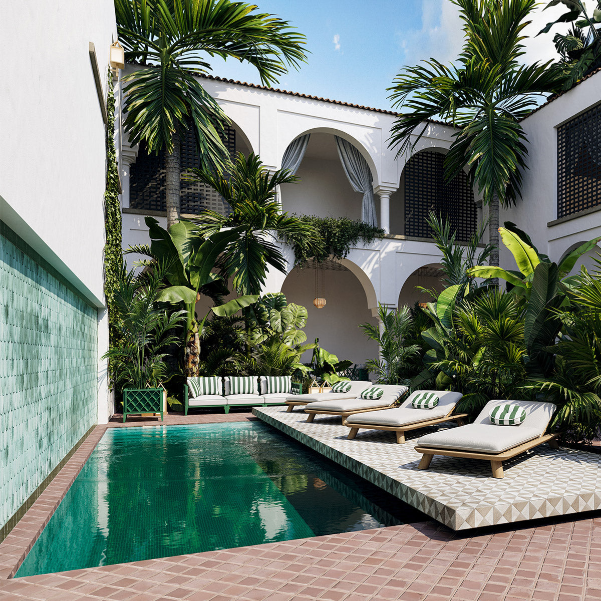 Eichholtz Outdoor Sofa Ocean Club L made from heavy-duty materials for timeless design and resilience. It features a matte-finish frame in