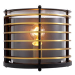 Eichholtz Outdoor Wall Lamp Logan sleek black finish and clear glass encased in an antique brass cage, illuminate your space