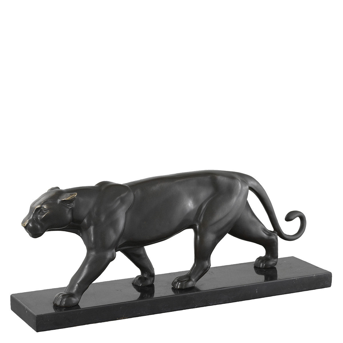 Eichholtz Panther on marble base Invite a striking visual presence into your design scheme with the bronze patina Panther sculpture.