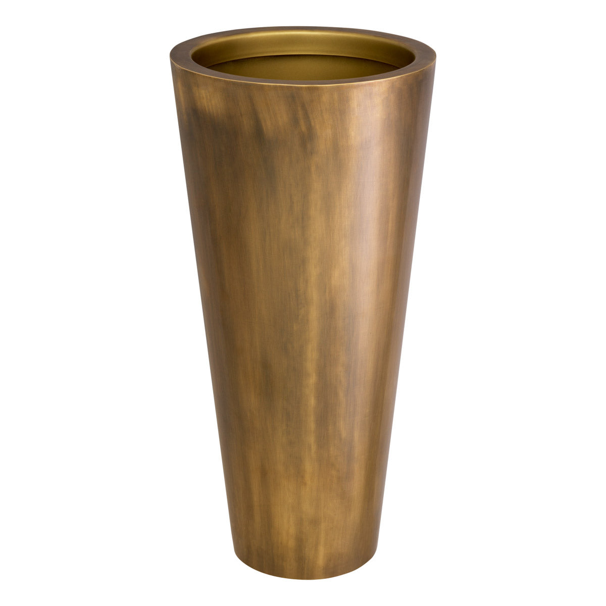 Eichholtz Planter Oberoi this vintage brass planter features a tapered silhouette. Planter Oberoi Crafted by Eichholtz this planter