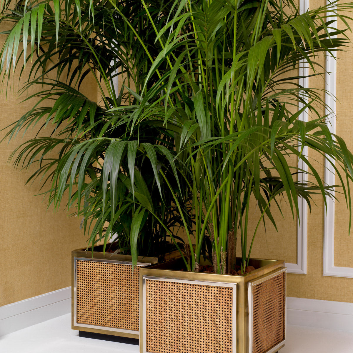 Eichholtz Planter Tropea rattan. This Eichholtz piece, rendered in a vintage brass finish, offers a unique blend of