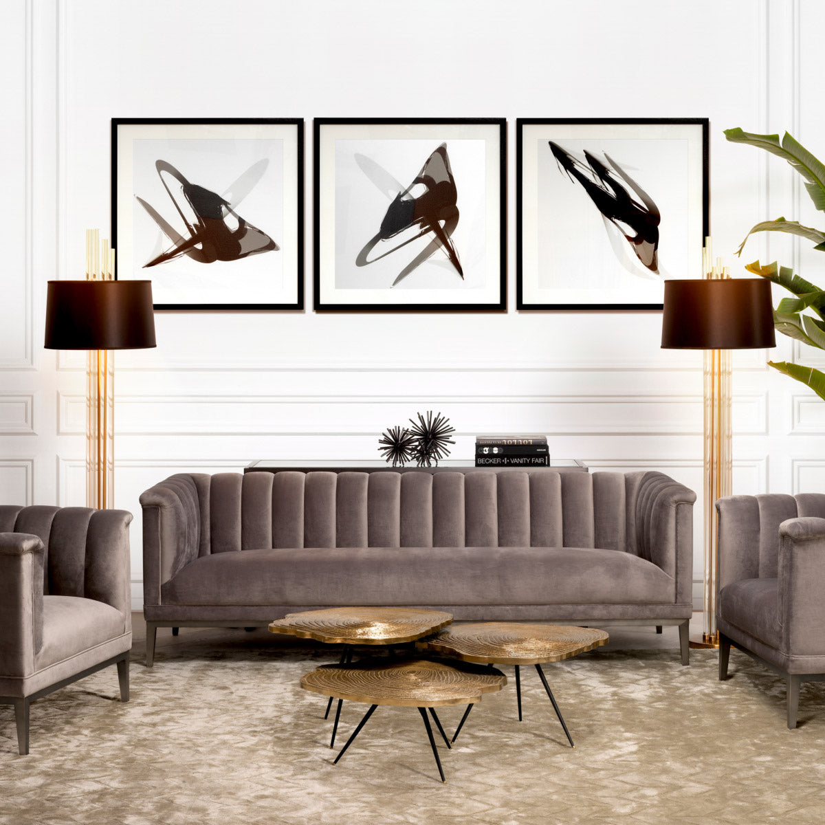 Eichholtz Prints Ivan Melotti set of 2 stunning artworks will add graphic appeal to your interior. Both prints come in a sleek