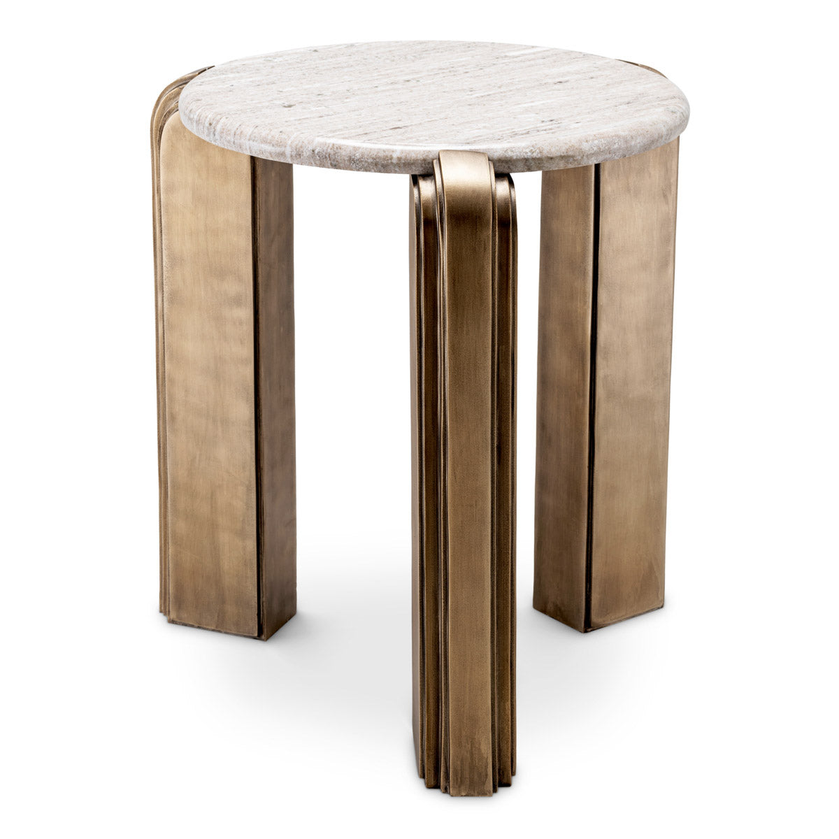 Eichholtz Side Table Albion brass base. The combination of beige and brass is a tasteful mix of modern elegance