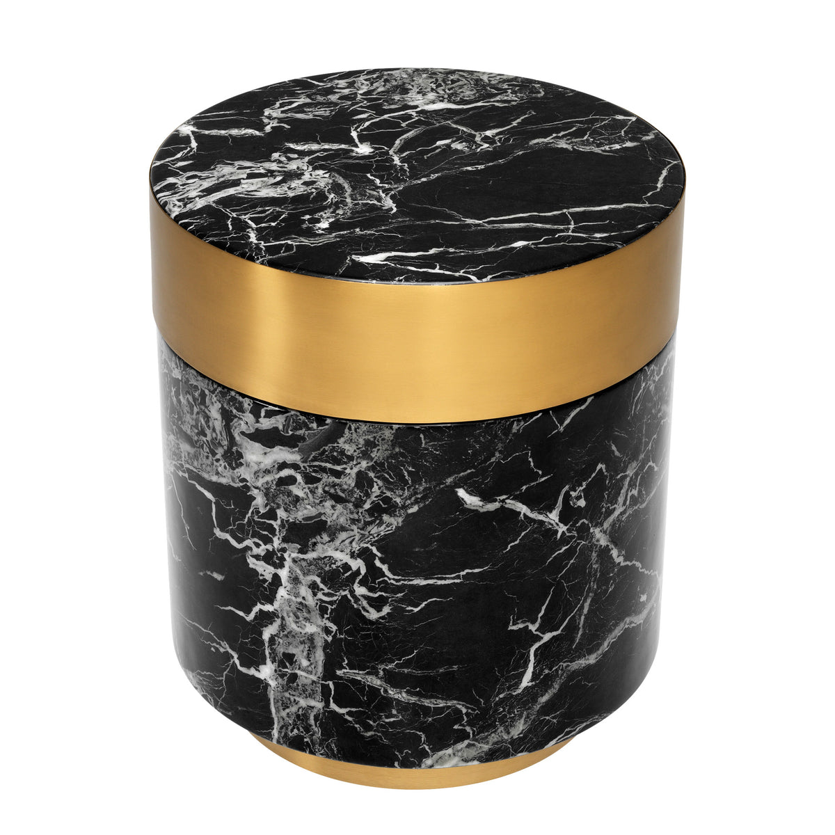 Eichholtz Side Table Caron contemporary flair to your living room. Featuring lovely veined faux-marble with a brushed brass rim
