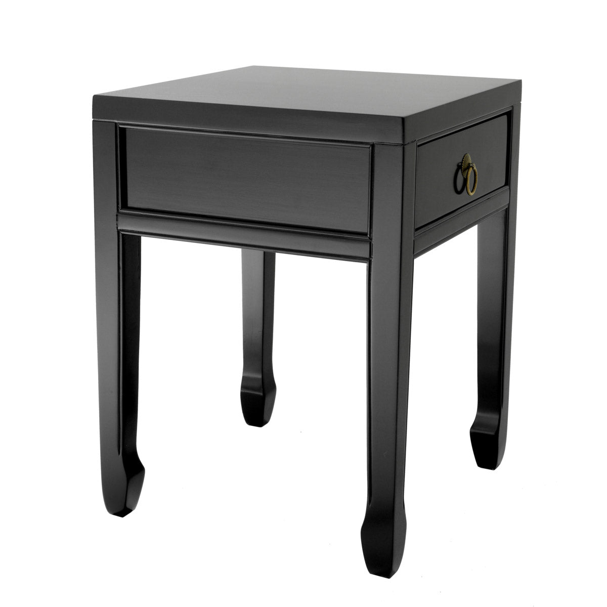 Eichholtz Side Table Chinese Low black side table features a straight line design with sleek table legs and a drawer