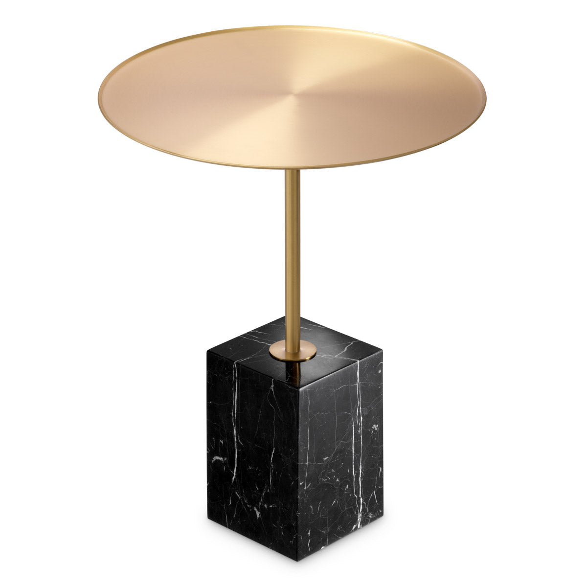 Eichholtz Side Table Cole on a block of black marble with white veins, giving it a chic and elegant