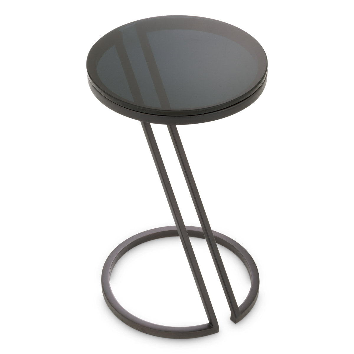 Eichholtz Side Table Falcone smoke glass tabletop extending diagonally from its base adds an element of mystery and depth,